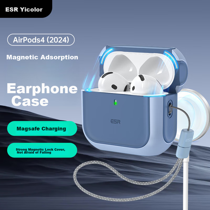 ESR AirPods 4 Case, Apple Earphone Protective Cover 2024, Fourth Generation Noise-Cancelling Earphone Case, MagSafe Magnetic, Wireless Charging Compatible, Bluetooth Earbuds, Anti-Slip, Shockproof, Bl