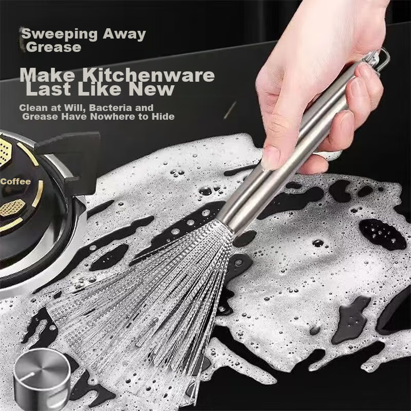 Shangmeide 304 Stainless Steel Pot Brush, Kitchen Cleaning Tool, Stainless Steel Cleaning Brush, Pot Scrubber, Wire Brush, No Shedding