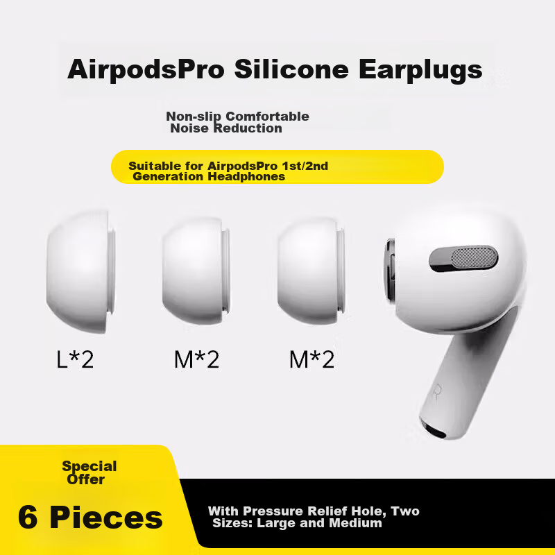 Stiger [Set of Three] Ear Tips, Earbuds Covers, Compatible with AirPods Pro 2nd And 1st Generation, Apple Bluetooth Earphones, Silicone Tips, Soft, Non-Slip, Ultra-Thin [Large, Medium, Small]