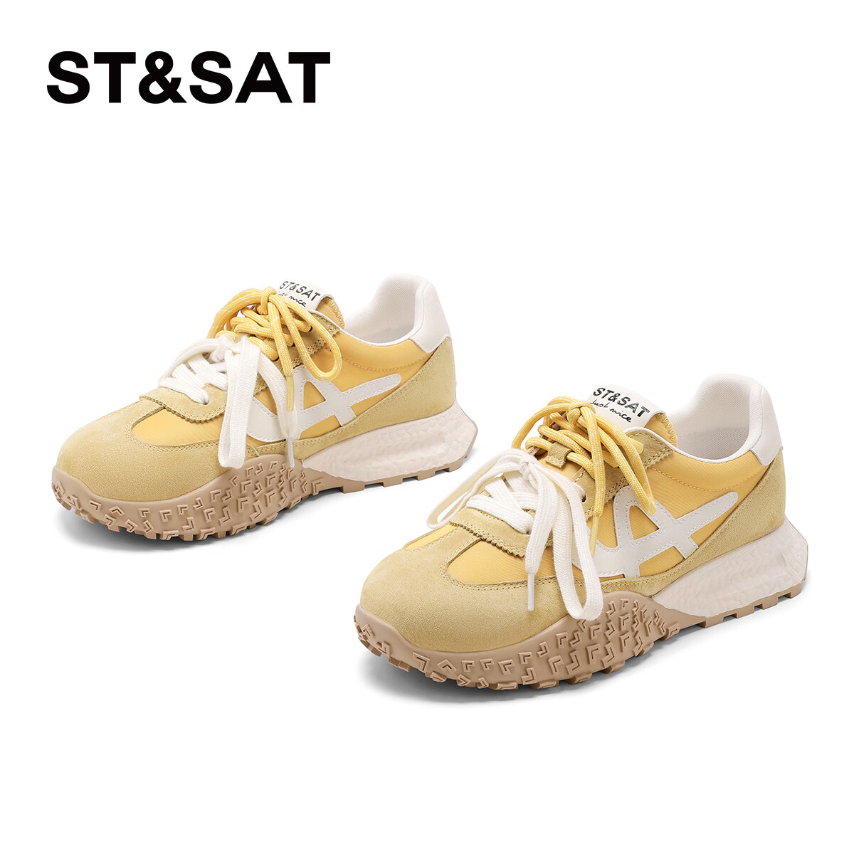 ST&SAT Women's Shoes Agan Shoes 2025 Spring New Thick-soled Versatile Casual Sports Shoes SSD1112CC5 Yellow 39