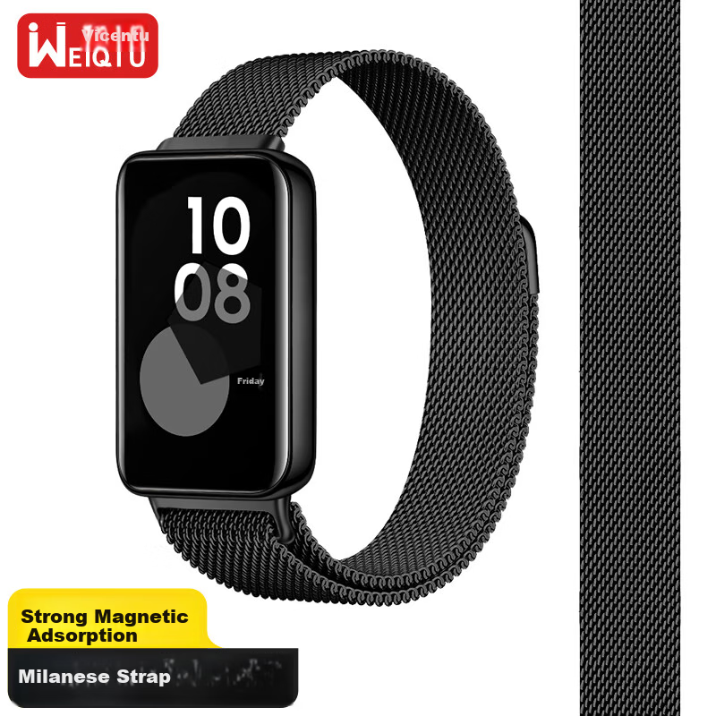Milanese Magnetic Replacement Wristband for Honor Band 9, Unisex Metal Steel Strap, Black
