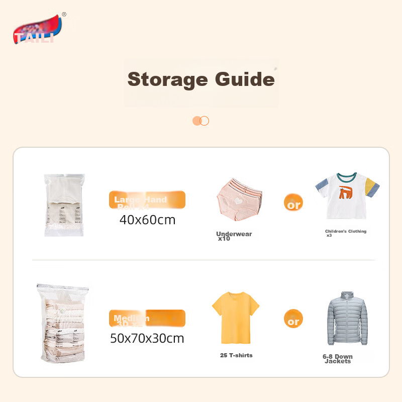 Taili Vacuum Storage Bags, Compression Bags, Clothes Packing Bags, Travel Bags, 6-Piece Set [2 Medium, 4 Large Hand-Rolled]