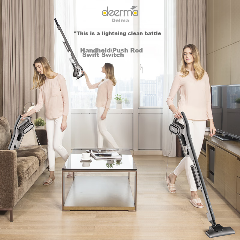 Deerma Small Household Upright Vacuum Cleaner DX700S, Handheld Vacuum for Home Use, Upright/Handheld Dual-Use Vacuum Cleaner, Powerful Suction for Pet Hair