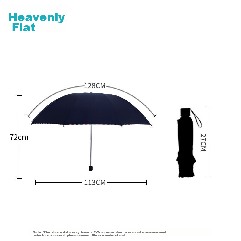 Paradise Sun Protection Umbrella, Three-Fold, Large And Reinforced, Dual-Use for Sun And Rain, Classic Business Style, Navy Blue