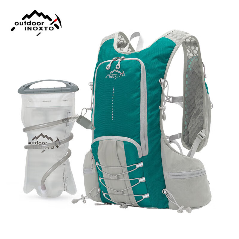 INOXTO Marathon Trail Outdoor Cycling Backpack, 15L Large Capacity Running Bag, 593A Cyan + Hydration Bladder