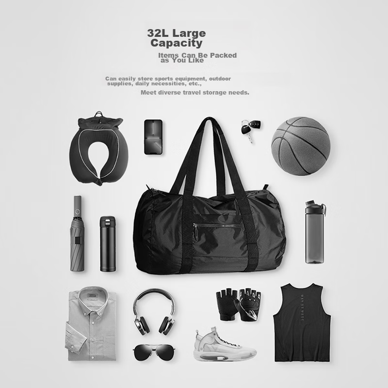 Pack All Travel Bag, Handheld Foldable Fitness Sports Bag, Business Trip Large Capacity Luggage Bag, Navy Blue, 32L