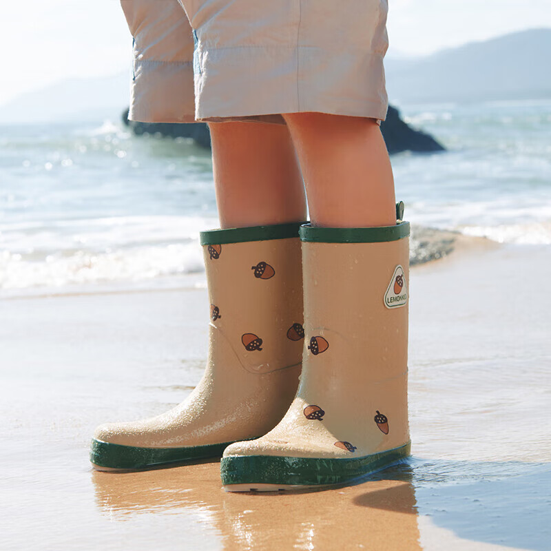 Lemonkid Children's Rain Boots, Boys And Girls Rubber Shoes, Non-Slip Waterproof Shoes, Big Kids Elementary School Students Rain Boots, Hazelnut Latte, Size 33