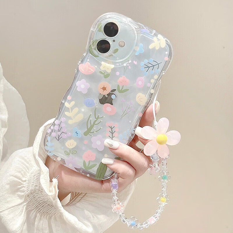 Jiangming Compatible with Apple 16 Pro Phone Case, IPhone 16 Pro Protective Cover, Transparent Airbag Lens Full Protection Anti-Drop Premium Fresh Style for Men And Women, TPU Soft Case with Chain Str