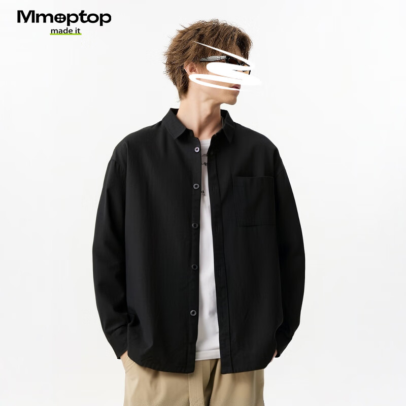 MMOPTOP Retro Pure Cotton Workwear Shirt Jacket Men's Spring and Autumn Long Sleeve High-end Sense Outerwear MCS06 Black 2XL
