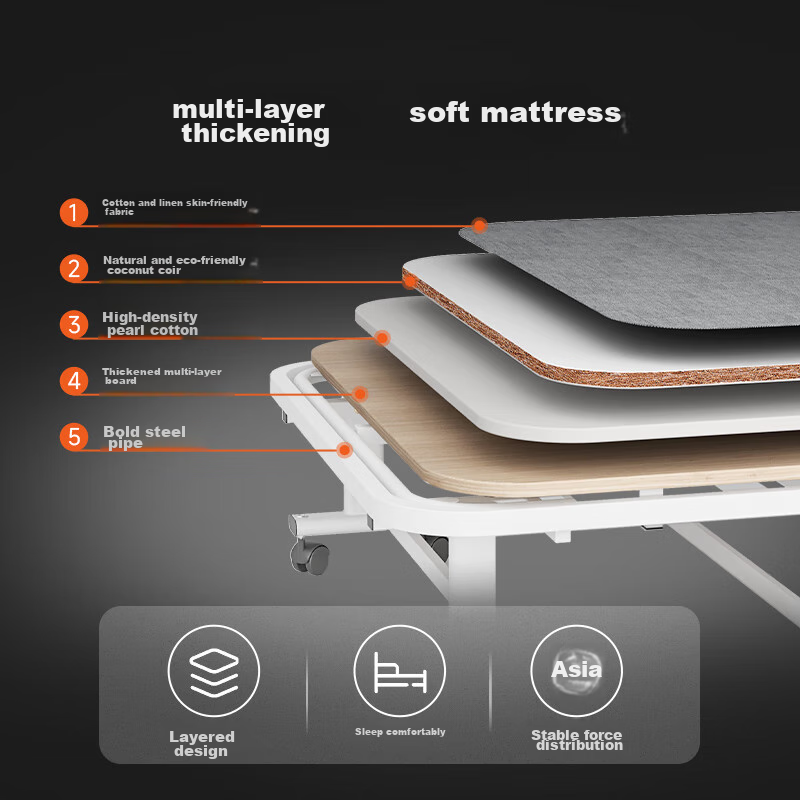 Wenai Folding Bed, Single Nap Bed, Office Hard Board Bed, Military Cot, Hospital Accompanying Bed, Hard Board Four-Fold Bed 8080Y