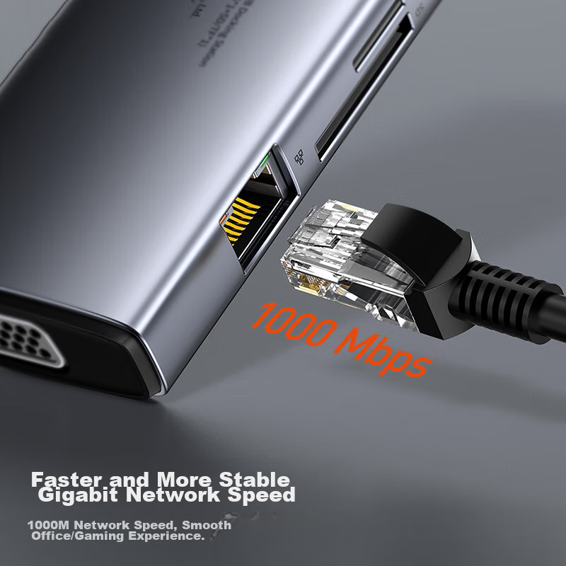 Baseus Expansion Dock, Type-C Expansion Dock Charger, USB3.0 Gigabit Ethernet Port Splitter, 4K HD Dual-Read Card, Universal Thunderbolt, Compatible with Apple, Huawei, Lenovo Laptops, Car-Mounted