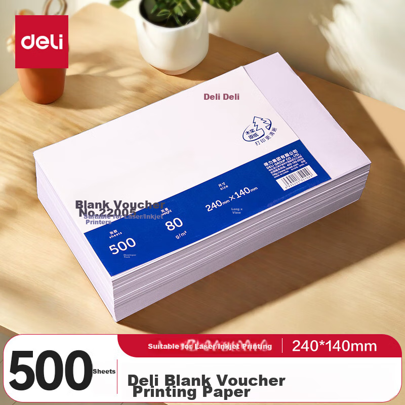 Deli Premium 80g Chenming Cloud Mirror Blank Document Paper, Suitable for Yonyou Kingdee Financial Software Accounting Voucher Printing Paper, 240*140mm, 500 Sheets, 22005
