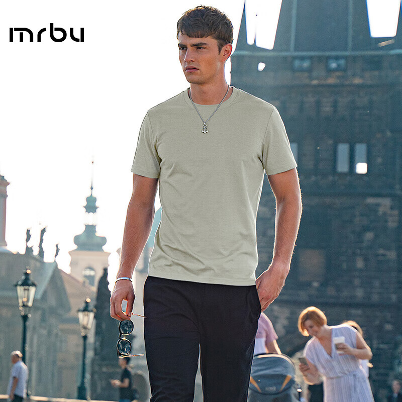 Mr. Bu Men's Short Sleeve T-shirt for Spring and Summer, Men's Pure Cotton White T-shirt, Solid Color Undershirt, Black, XXXXL/195
