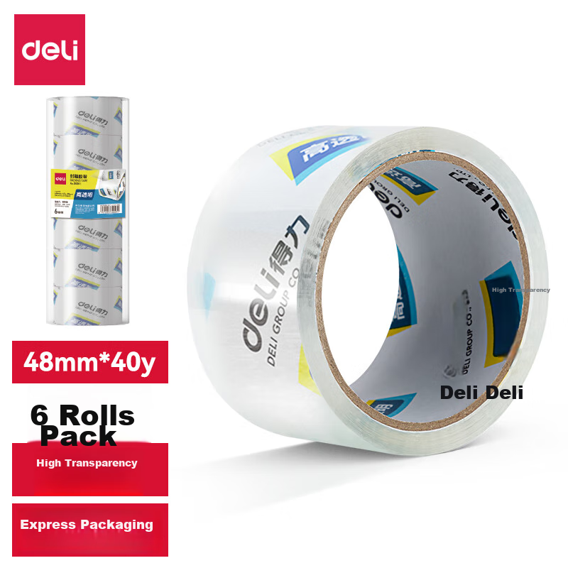 Deli High-Quality Transparent Packing Tape, 48mm*40y*50um (36.5m/roll), 6 Rolls/tube, Office Supplies, 30201