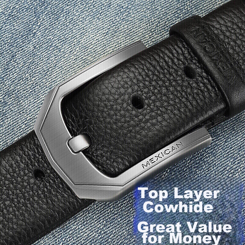 Scarecrow Men's Belt, Pin Buckle, Genuine Top-Grain Leather, Business Waistband, Casual Trouser Belt, Birthday Gift for Father Or Husband