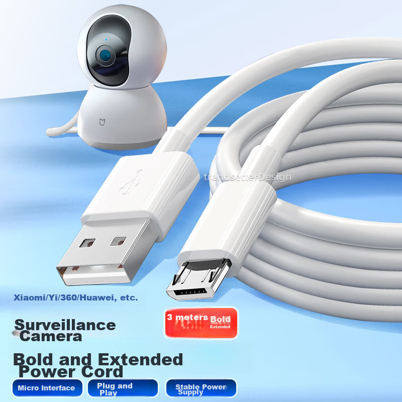 Chuanfan Suitable for Xiaomi Camera Power Extension Cable, 3 Meters, Yingshi Lecun 360, Huawei Xiaoyi Xiaobai Pulin TP-Link Dahua Camera Power Cord, Android Charging Cable