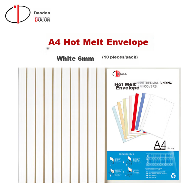 DOCON A4 Contract Document Book Plastic White Hot Melt Cover with Transparent Cover and Side Glue Paper Cover Hot Melt Binding Machine 6mm White 10/Pack