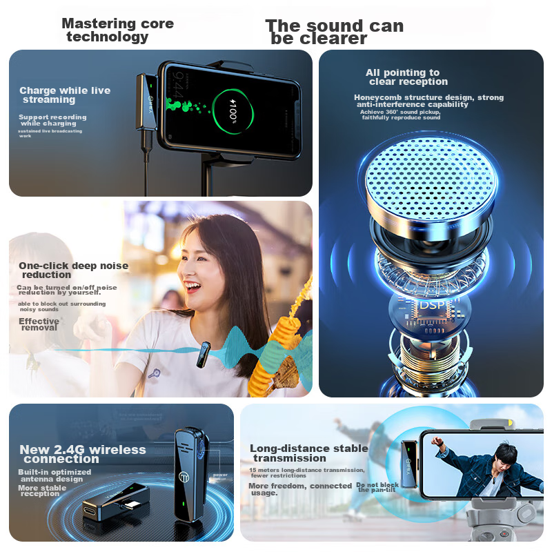 Good Shepherd V1 Wireless Lavalier Microphone, Live Streaming Audio Equipment, Professional Outdoor Noise Reduction, Interview, Short Video Wireless Microphone, Xiaomifeng, Douyin Host, Karaoke, Mobil