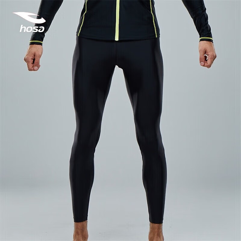 Hosa Men's Long-Sleeve Swimsuit, Beach Swimwear, Vacation Diving Surfing Suit, Black Pants, XXXL