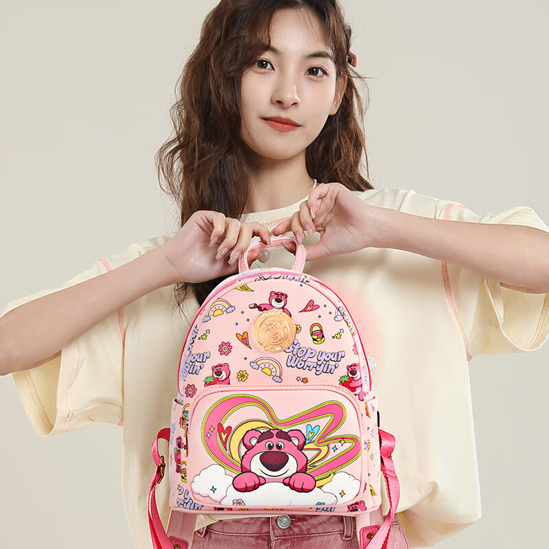 Disney Strawberry Bear Backpack Women's Backpack Double Shoulder Bag Gift Box Birthday Gift Women