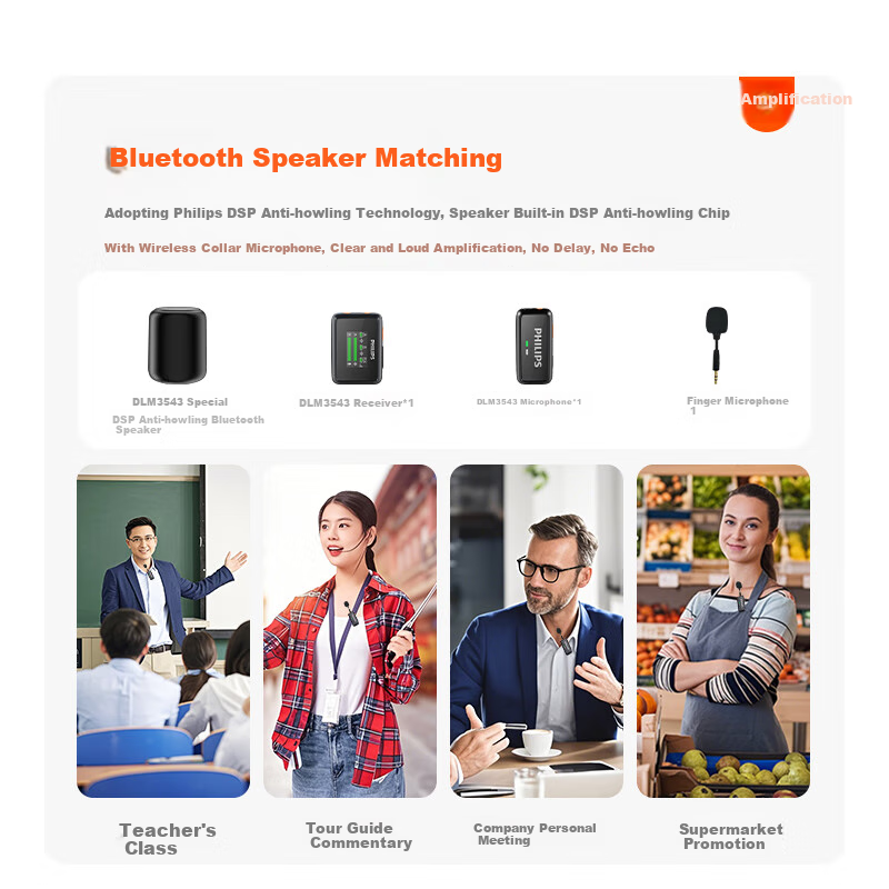 PHILIPS Beehive Collar Clip Amplifier for Teachers, Conference Microphone for Meetings, Tour Guide Explanation Microphone, Portable One-to-One Wireless Amplification Set【Anti-Howling】