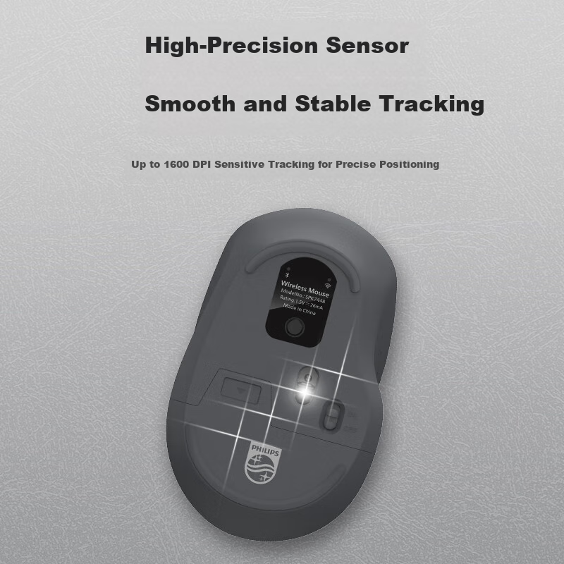 PHILIPS Bluetooth Mouse Wireless Dual-mode Ergonomic Mouse Light Sound Home Business Office Apple Mac Desktop Laptop Universal Corporate Procurement SPK7448 Black