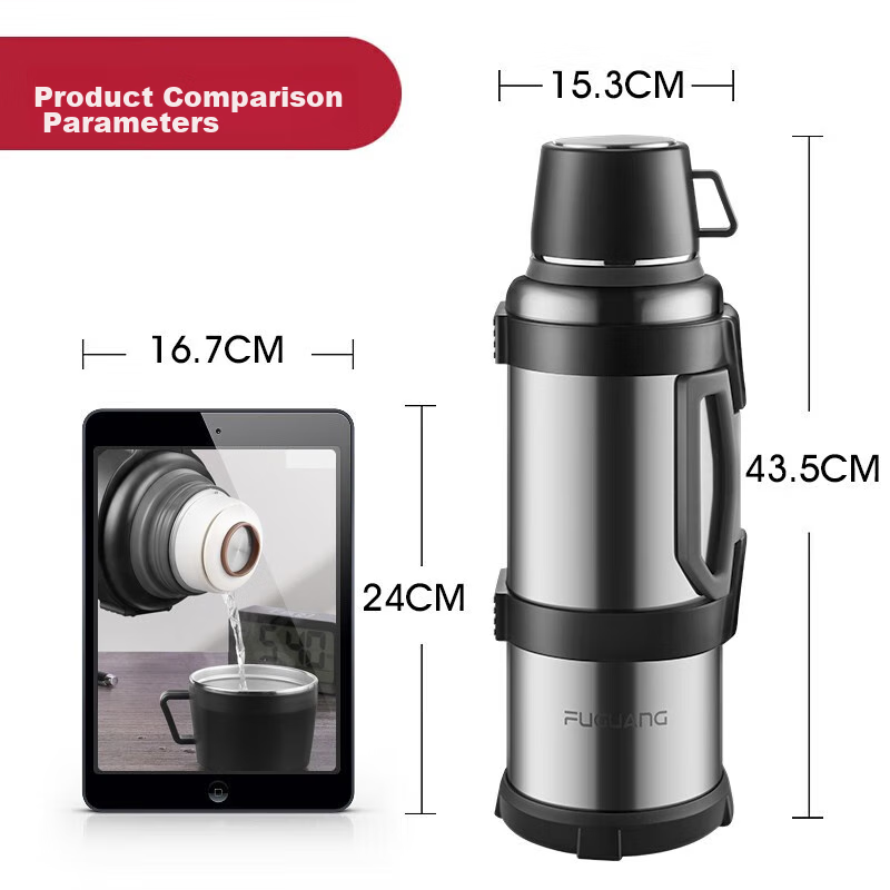 Fuguang Traveler Outdoor Insulated Bottle, Large Capacity Thermos, Sports Water Bottle for Men And Women, 304 Stainless Steel, 4000ml