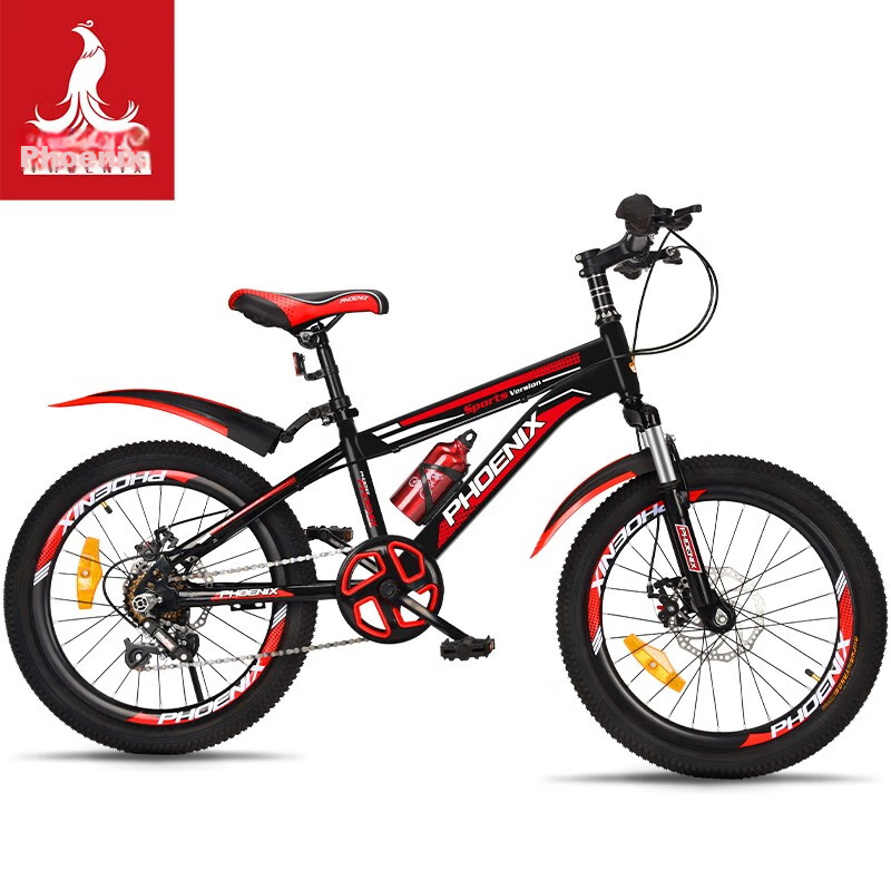Phoenix Children's Mountain Bike for Boys And Girls, Student Pedal Bike for Ages 6-15, Bada Model, Black And Red, 22 Inches