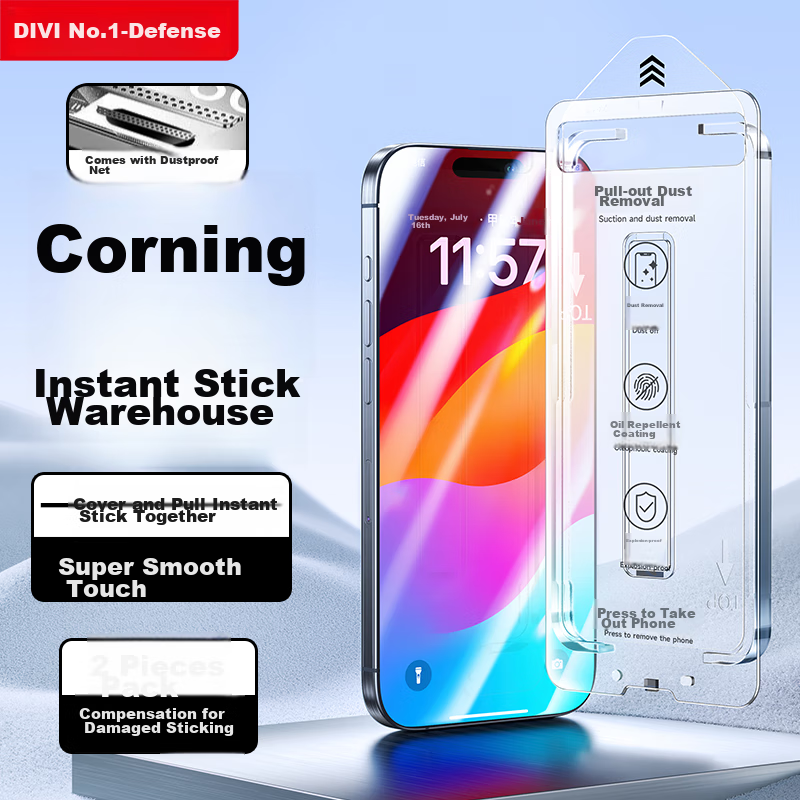 DIVI [Premium 2-Pack] Tempered Glass Screen Protector for Apple IPhone 15, Full Coverage Diamond Clear Anti-Dust Anti-Drop Anti-Fingerprint Quick Installation Dust-Free Installation