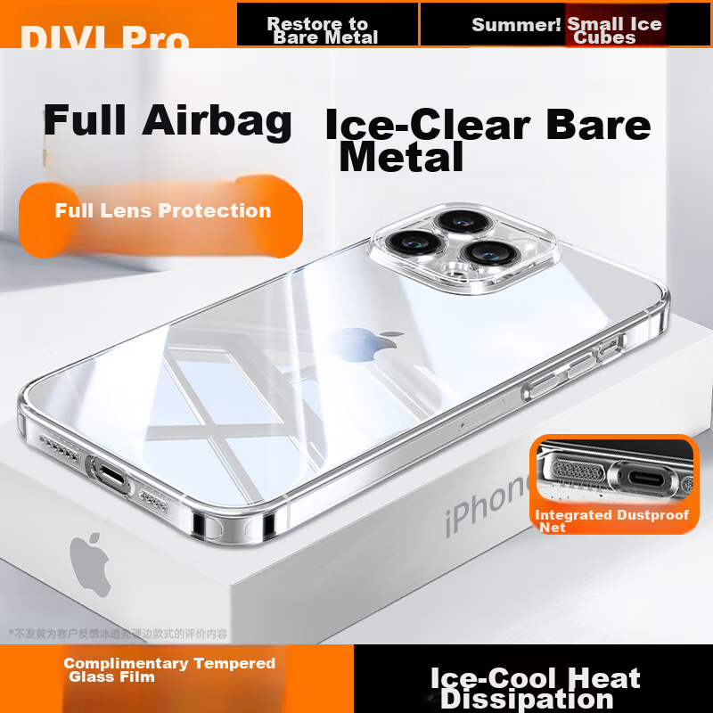 DIVI [Yellowing Compensation] Phone Case for Apple IPhone 15 Pro, Full Lens Protection, Silicone Transparent Ultra-Thin Airbag Shockproof Soft Case