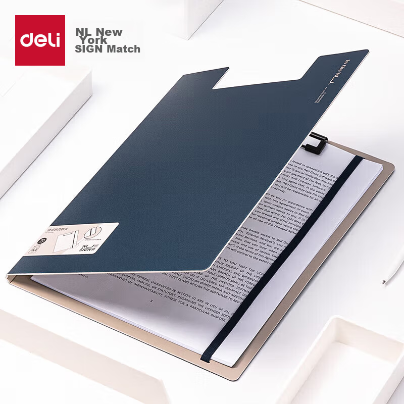 Deli NUSIGN A4 Vertical Folding Clipboard, Conference Folder, Thickened File Folder, Colorful Document Folder, File Storage, Contract Signing Office Supplies, Navy Blue NS180
