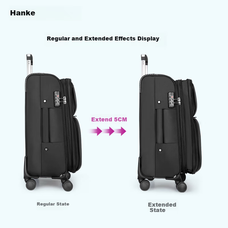 HANKE 24-Inch Black Expandable Suitcase with Large Capacity 66L for Men and Women, Password Lock Luggage