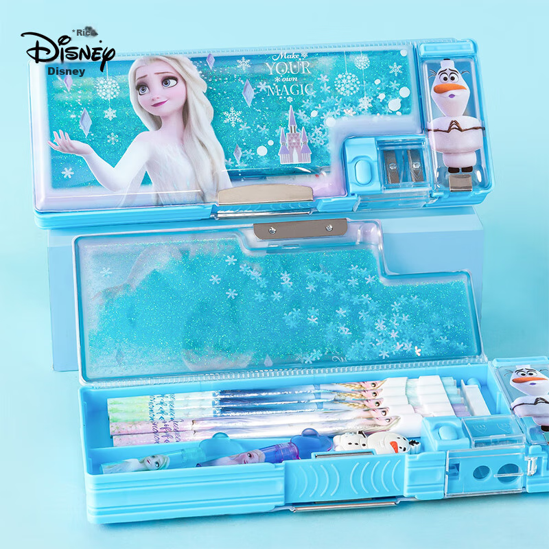 Disney Sand Art Pencil Case, Girls' Children's Elementary School Multi-Functional Pencil Box, Double-Layer Pencil Pouch, Kindergarten Pencil Case, School Supplies Gift, Frozen DM28845F1