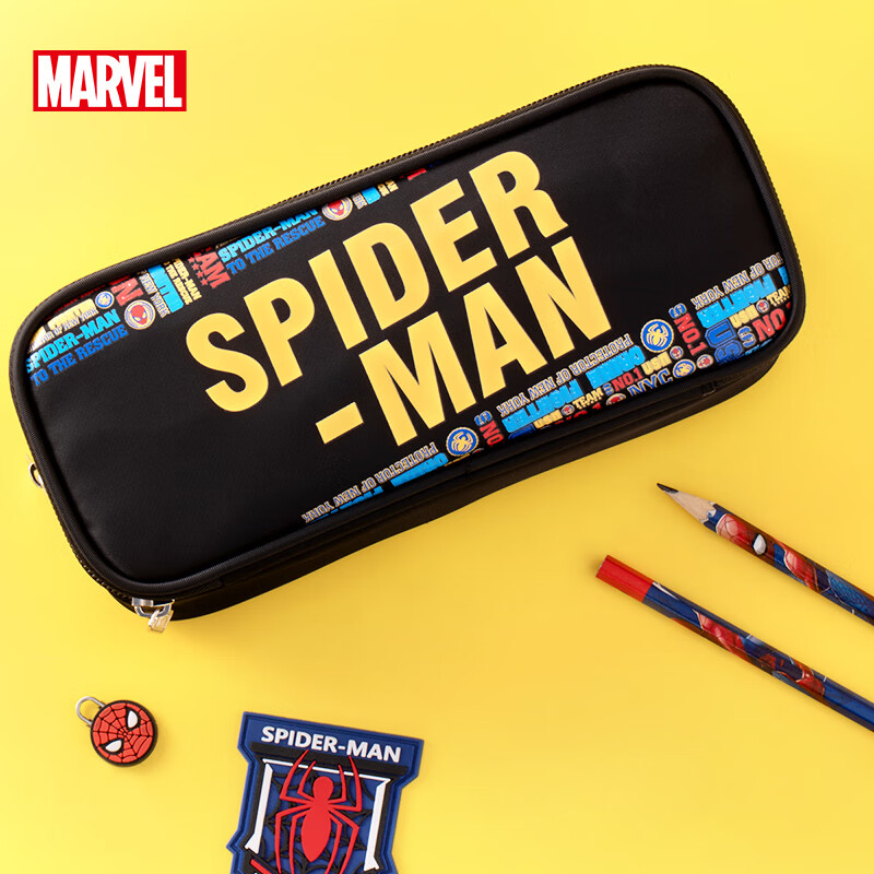 Disney Pencil Case for Elementary School Boys, Large Capacity, Stylish, Simple Design, Children's Pencil Storage Bag, Kindergarten Stationery Box, Spider-Man Black MA45288
