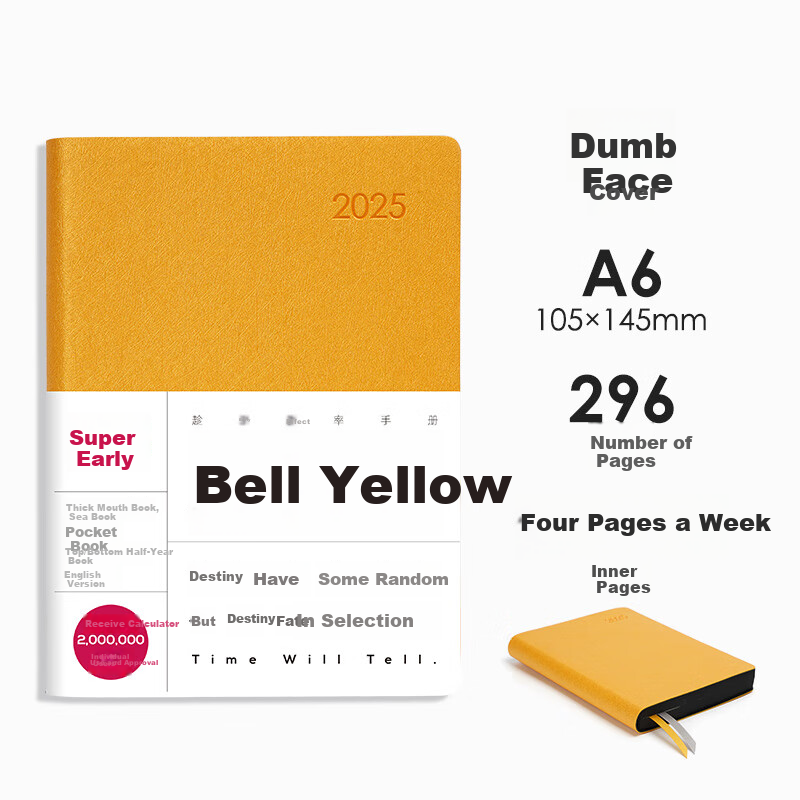 2025 Pocket Efficiency Manual Portable Notebook High Value Exquisite Self-discipline Punch Card Schedule Diary Notebook Hand Account - Belle Yellow