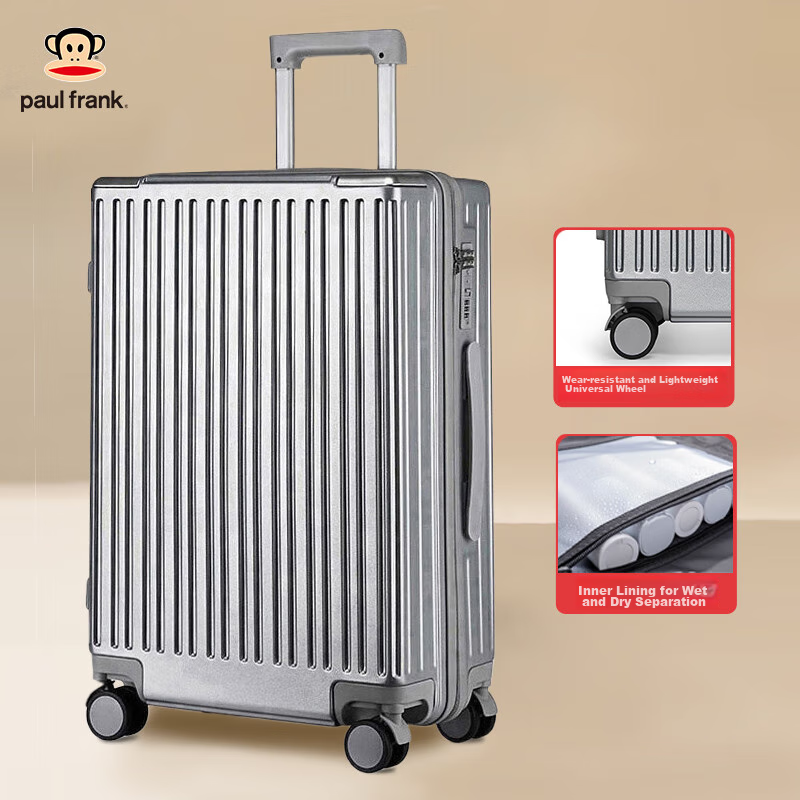 Paul Frank Luggage, 20-Inch Suitcase for Men And Women, Quiet Wheels, 360-Degree Spinner, Student Leather Case, Carry-On, Zipper, Combination Lock