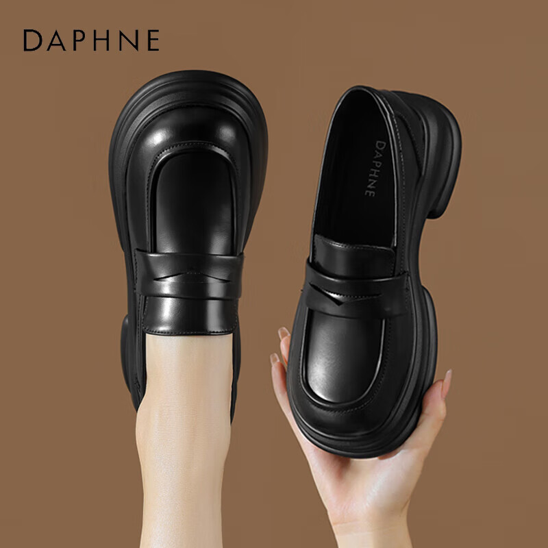 DAPHNE Women's Cowhide Thick-soled Loafers Slip-on Small Leather Shoes Women's Shoes 4023404375 Black 40