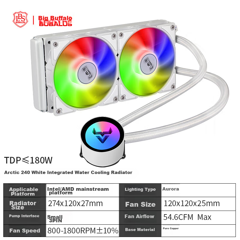 BUBALUS Hanzhen 240 White All-In CPU Water Cooler (Multi-Platform, Compatible with Intel LGA2011, AMD, Chuancai Cold Head, PWM Temperature Control, Computer Fan)