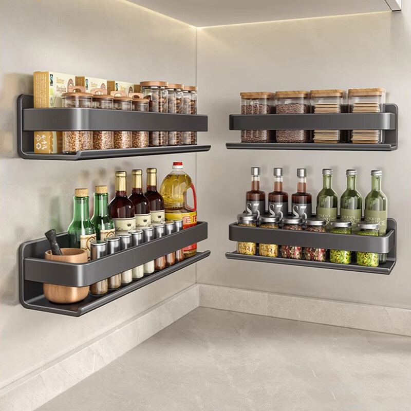 Huxiansen Kitchen Storage Rack, No Drilling Required, Wall-Mounted, Spice Container Shelf, Multifunctional Household Storage Hanger, 30cm