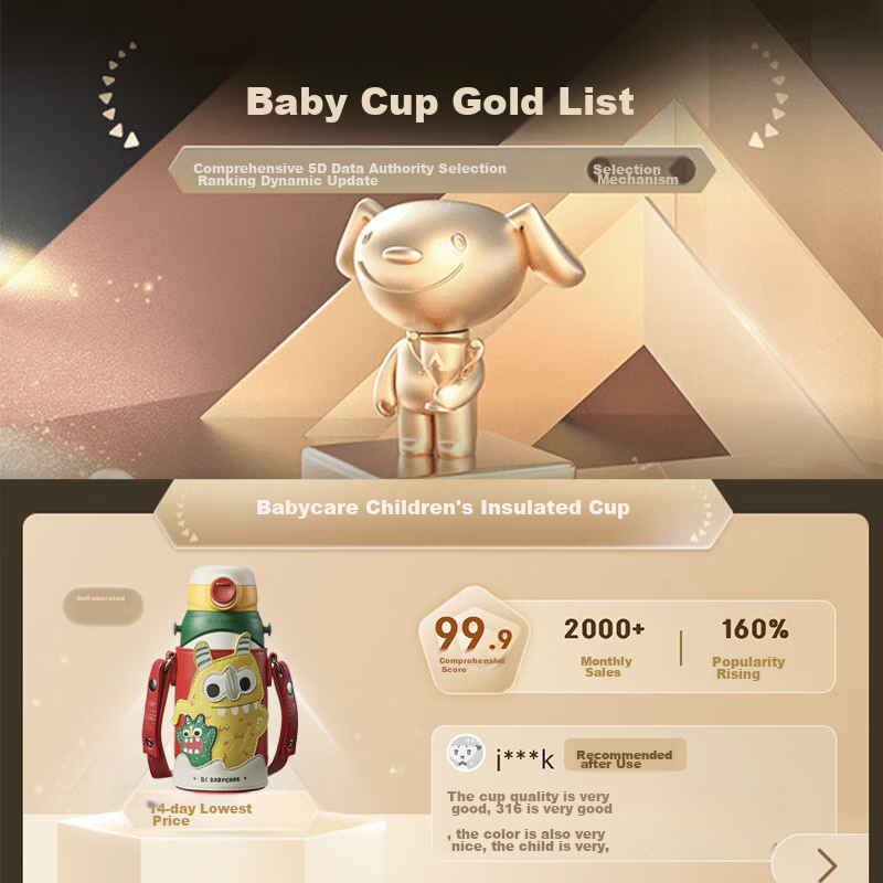 Babycare Children's Insulated Cup, Water Bottle, Straw Cup, Toddler Training Cup, 316 Stainless Steel, Three-In for School, 600ml