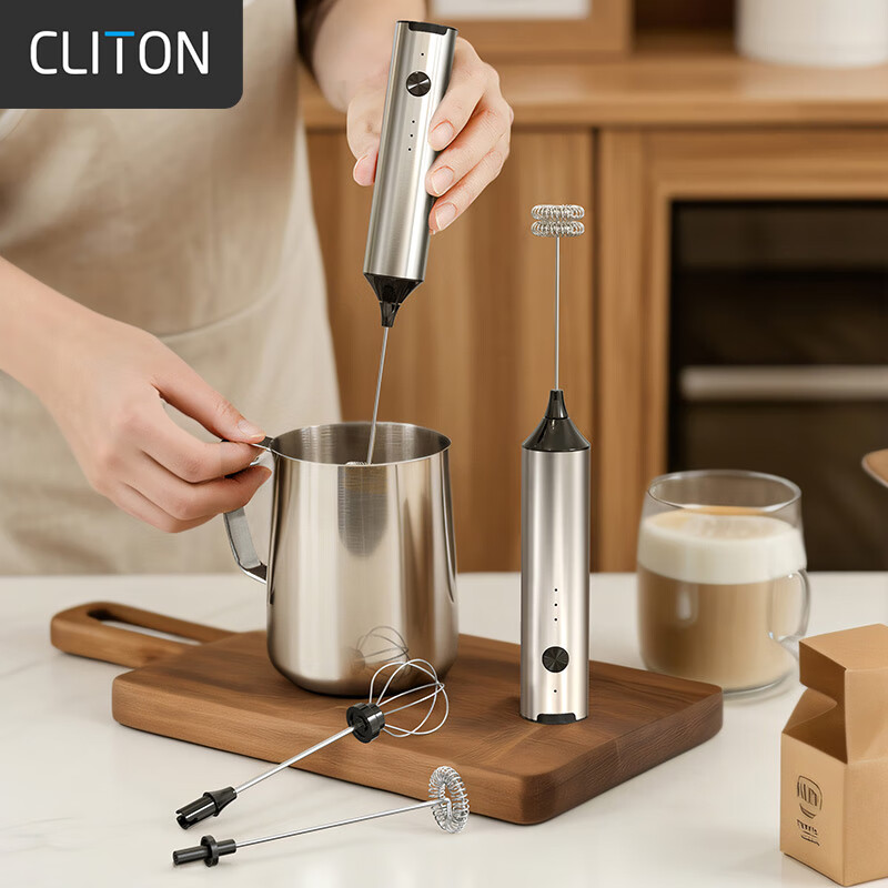 CLITON Electric Milk Frother, Coffee Foam Maker, Stainless Steel Rechargeable Milk Frother, Handheld Mini Mixer, Egg Beater
