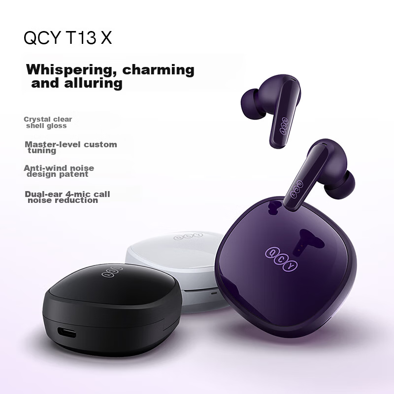 QCY T13 X 2023 Model, True Wireless Bluetooth Earphones, Sports Headset with Wind Noise Reduction, Four Microphones for Calls, Noise-Cancelling Headphones with Fast Charging, Compatible with All Smart