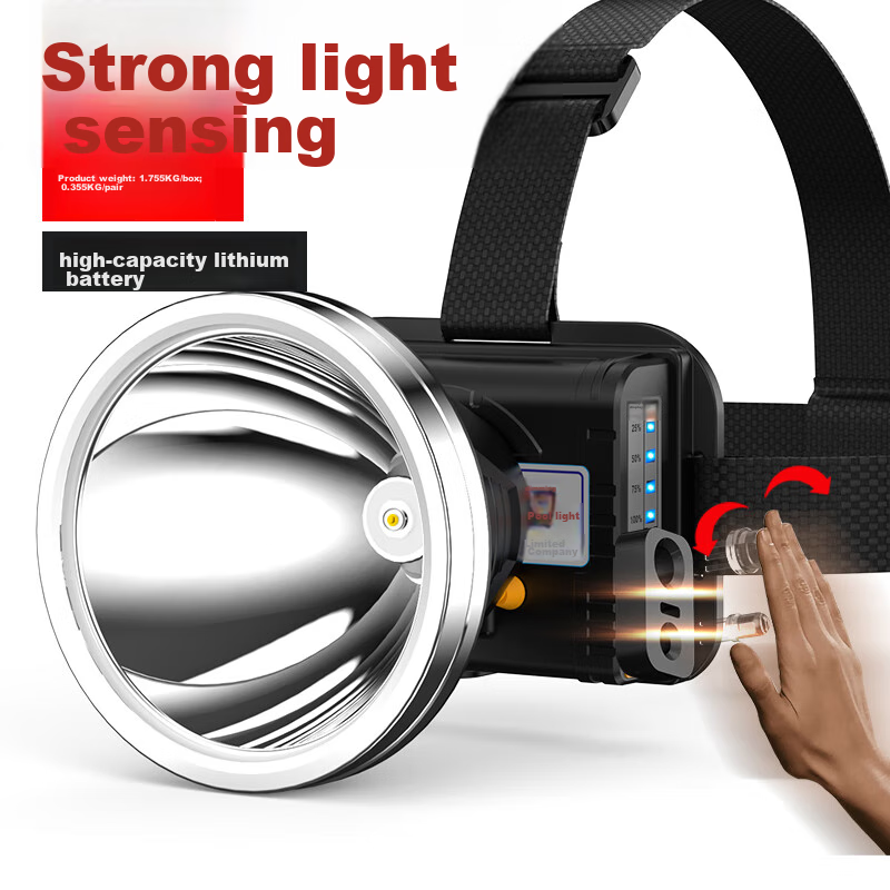 Guangming Dajiang Strong Light Sensor Headlamp, Head-Mounted Outdoor Lighting Lamp, Mining Lamp, Specialized for Beach Combing, 9810 Sensor Headlamp, White Light Version
