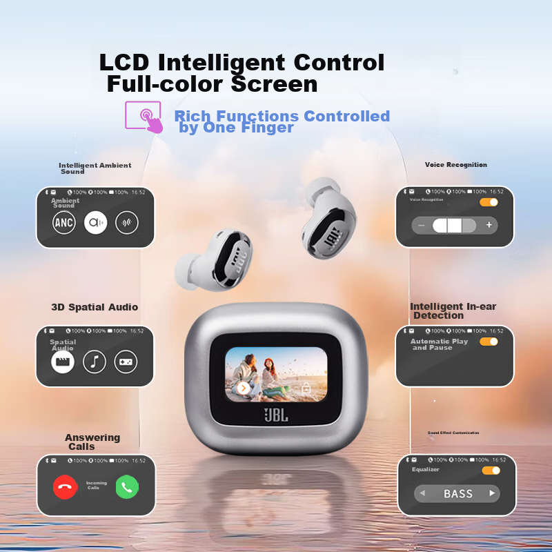 JBLLIVE BUDS 3 True Wireless Bluetooth Active Noise Cancelling Earphones, Smart Touch Screen Noise Reduction Music Sports Headset, Compatible with All Phones, Purple