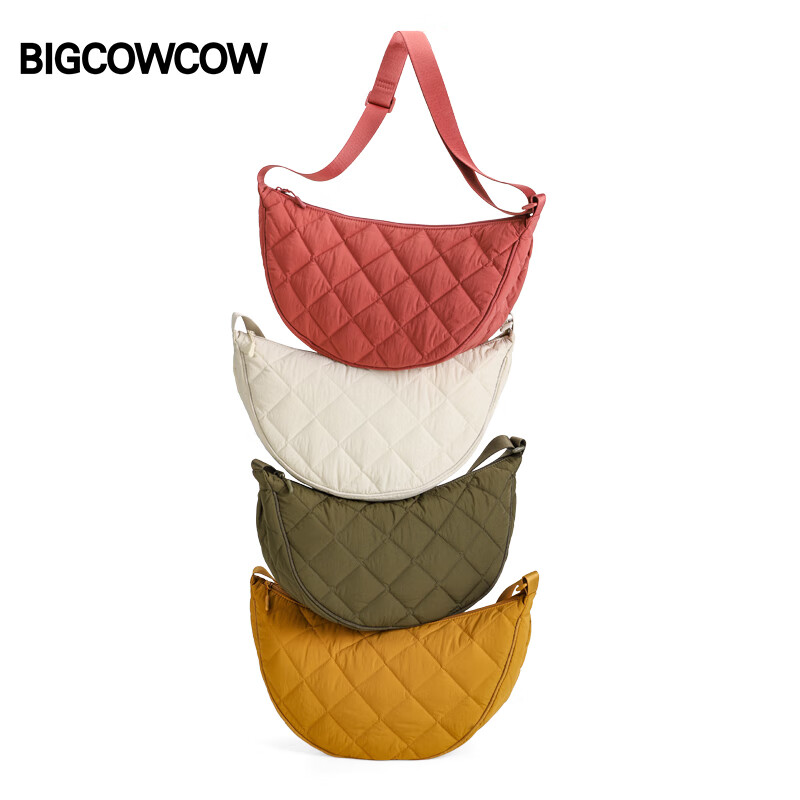 BIGCOWCOW Crossbody Bag Women Large Capacity Korean Style Versatile Stitching Dumpling Bag College Student Shoulder Bag Vermilion Red