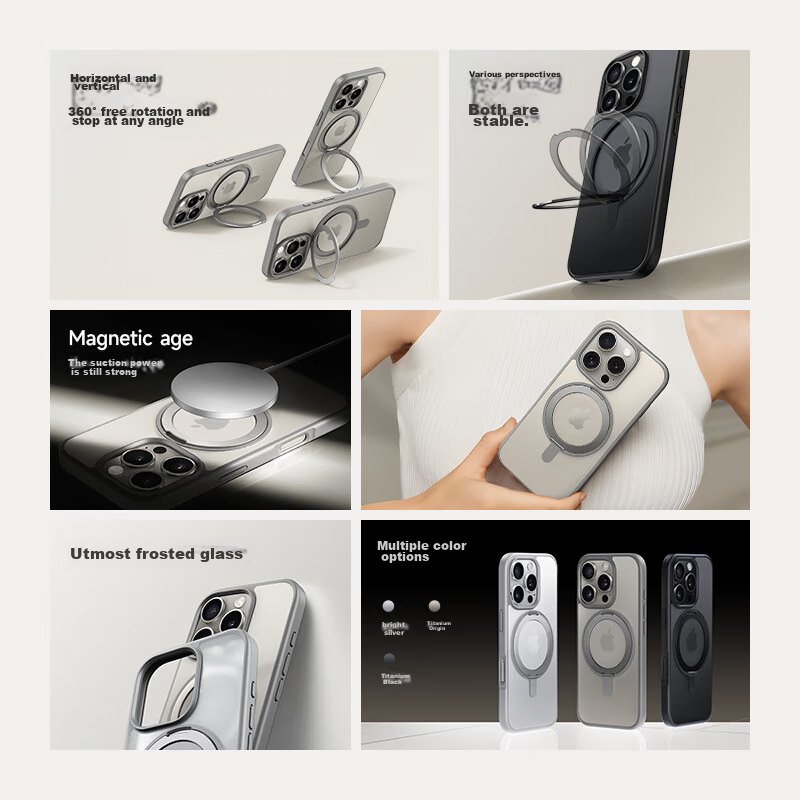 W&P [USA] Phone Case Stand for IPhone 16 Pro Max, Protective Cover with MagSafe Magnetic Charging, Shockproof Frosted Pivot Case, Dark Black Wp