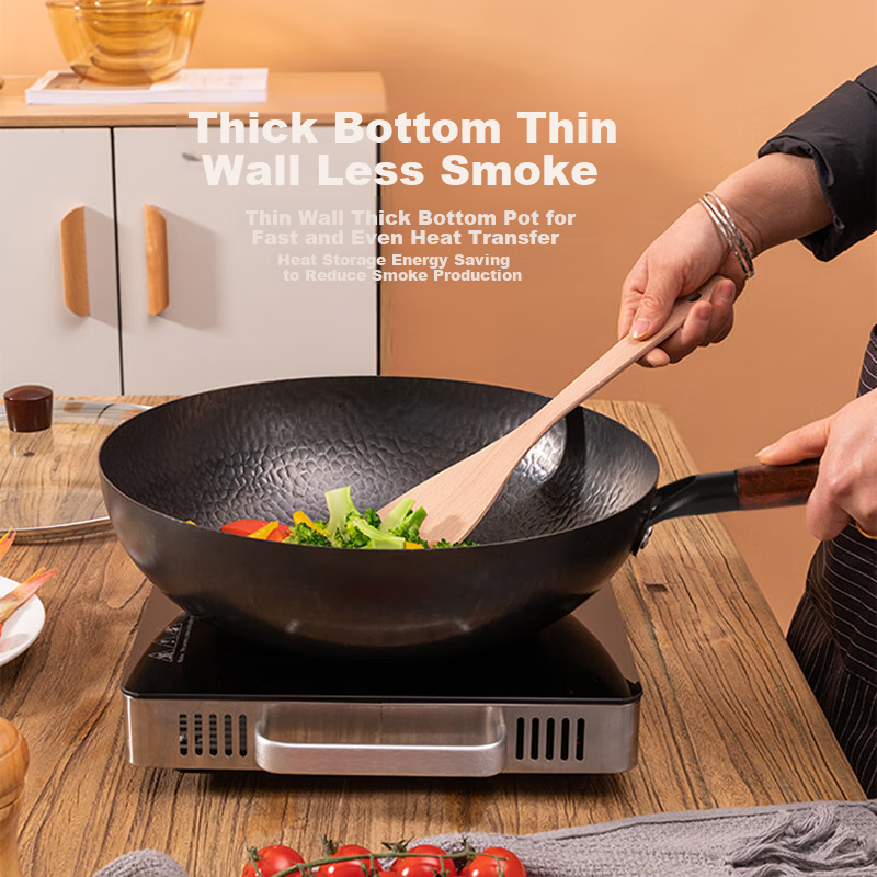 Debo Hammered Wok without Coating for Stir-Frying, Fish Scale Wok for Induction Cooker and Gas Stove, Universal DEP-DZ676