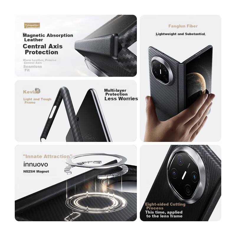 W&P Huawei Matex6 Phone Case Collection Edition Kevlar Rhino Axis Protection Case X6 Lightweight Rotating Shaft Aromatic Fiber Magnetic Full Cover Front and Back Shell Protection Case Business WP