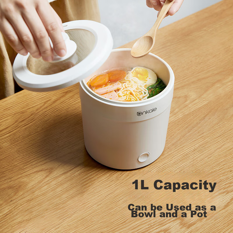 Ankale Electric Cooking Pot 1L, Mini Multifunctional Hot Pot for 1-2 People in Student Dormitory, Non-Stick Pot with Anti-Dry Burning Protection, for Stewing, Hot Pot, Steaming, Frying, Boiling AJL-A1