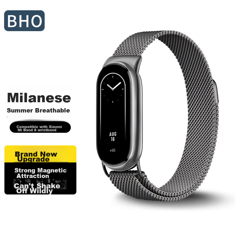 BHO Suitable for Xiaomi Band 9 Smart Fitness Bracelet, Wristband for Xiaomi Band 8, Metal Milanese Watch Strap, Accessories for Xiaomi Band 8 NFC Version